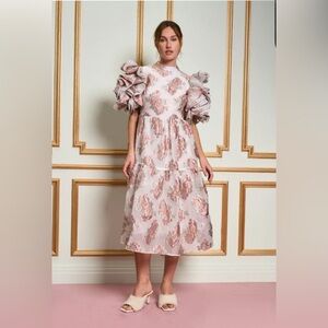 Sister Jane dress, statement t sleeves in the shape of roses